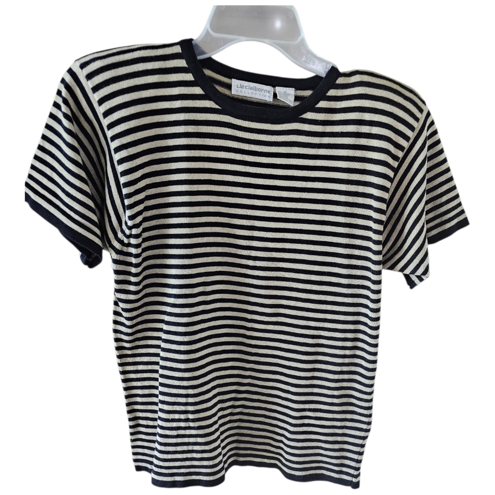 Liz Claiborne Collection VTG Striped Knit Top Short Sleeve Crew Neck NWOT SIZE M